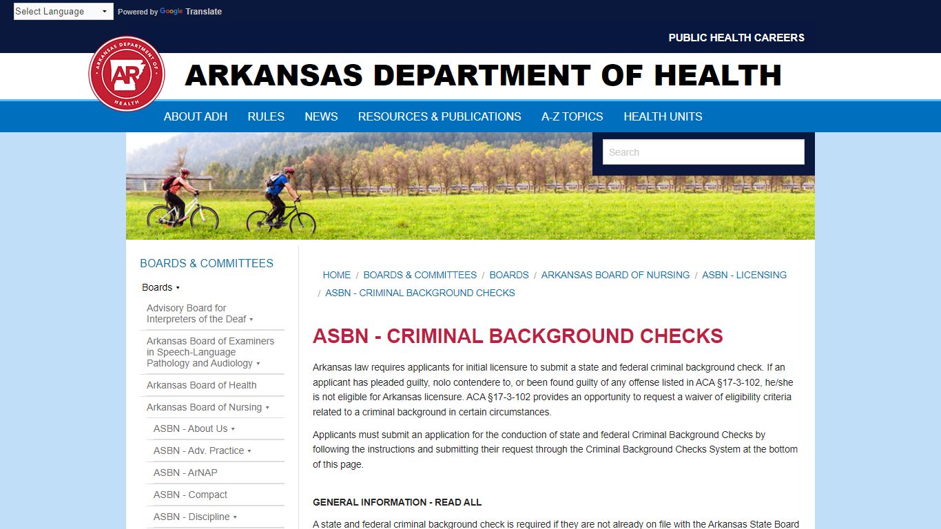 ASBN - Criminal Background Checks Arkansas Department of Health